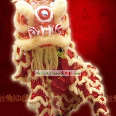 Top Red Celebration and Parade Long Wool Chinese Lion Dance Costumes Complete Set