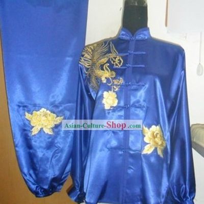Traditional Chinese Blue Phoenix Silk Wu Shu Clothing