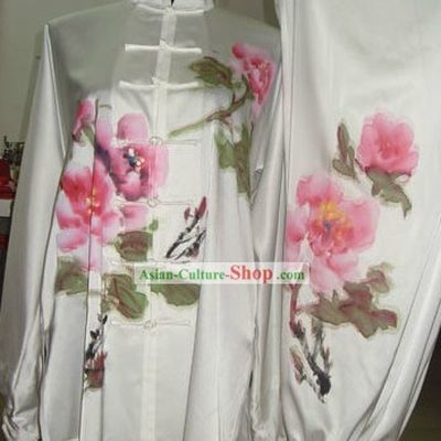 Traditional Chinese Silk Hands Painted Peony Kung Fu Uniform