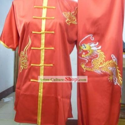 Chinese Red Silk Dragon Kung Fu Practice Uniform