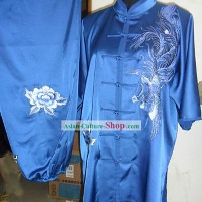 Chinese Short Sleeve Silk Phoenix Wushu Uniform