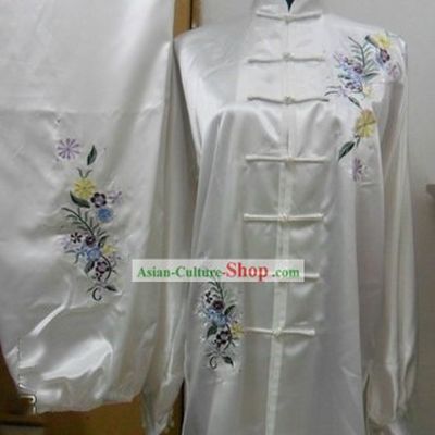 Chinese Long Sleeve Flower Silk Wushu Contest Suit