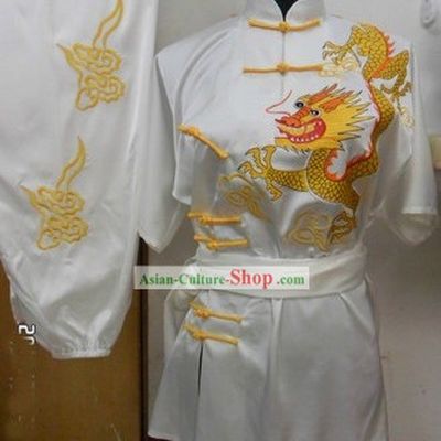 Chinese Classical Embroidered Dragon Silk Martial Arts Stage Performance Suit