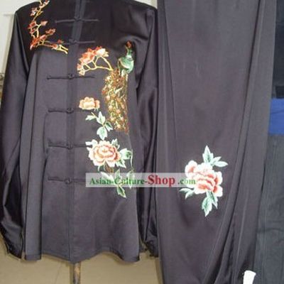 Chinese Silk Black Peacock Wushu Clothing
