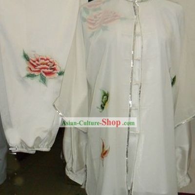 Chinese Embroidered Flower Silk Wushu Dress and Veil Set