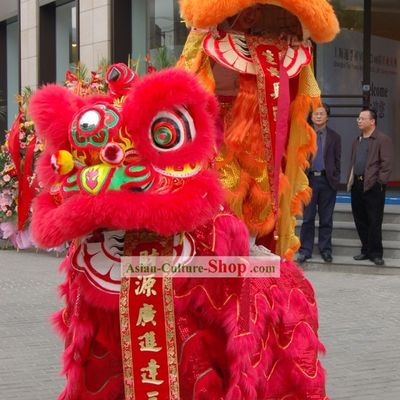 Business Opening Ceremony Orange and Red Lion Dance Costumes 2 Complete Sets