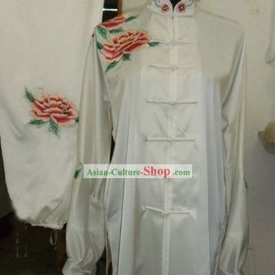 Chinese Embroidered Peony Silk Kung Fu Suit