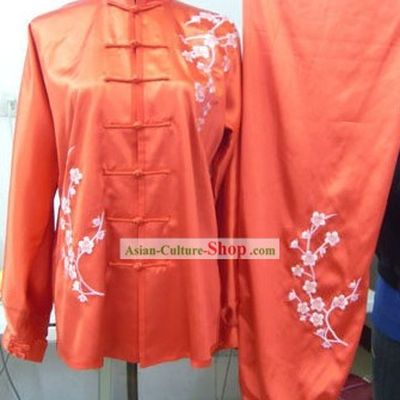 Chinese Silk Embroidered Red Kung Fu Uniform