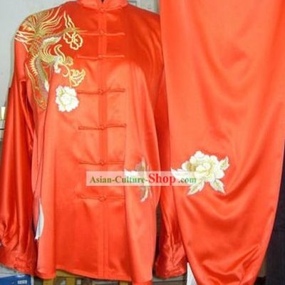 Chinese Red Silk Embroidered Dragon Kung Fu Suit