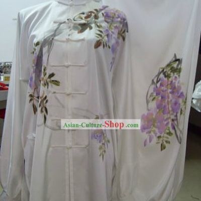 Chinese Puprle Flower Silk Kung Fu Dress Set