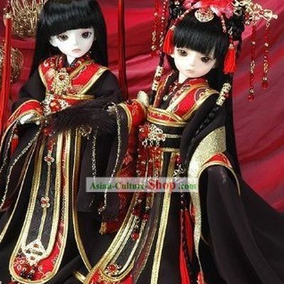 Chinese SD Wedding Dress and Hair Accessories 2 Complete Sets for Bride and Bridegroom