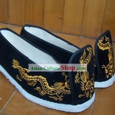 Ancient Chinese Clothing Embroidered Dragon Shoes for Men