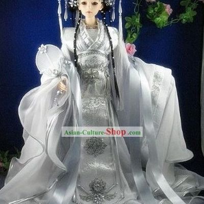 Ancient Chinese Hanfu Style Wedding Dress and Hair Accessories Complete Set for Bride