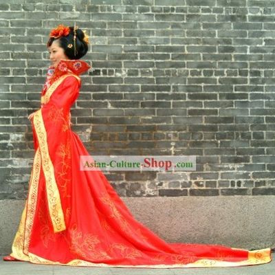 Ancient Chinese Red Bride Wedding Dress and Hair Accessories