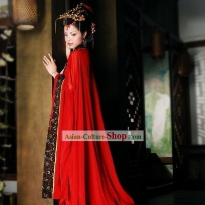 Ancient Chinese Red Bride Wedding Dress and Hair Accessories