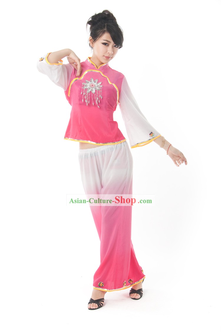 Traditional Chinese Fan Dance Costume Complete Set
