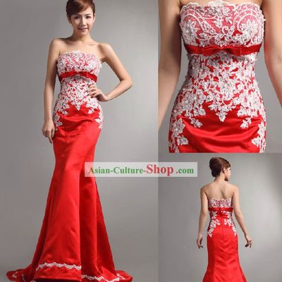 Stunning Chinese Red Bride Fish Tail Evening Dress