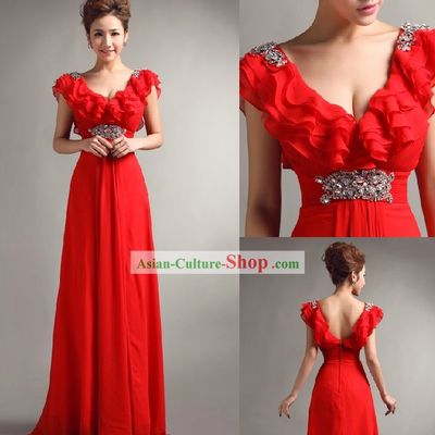 Stunning Chinese Red Bride Evening Dress