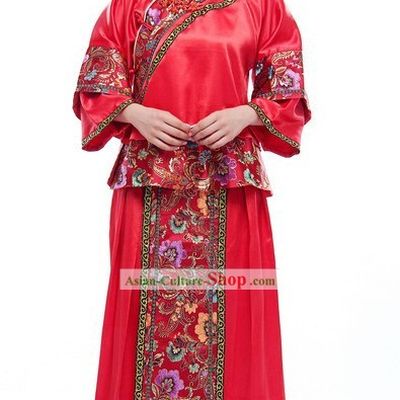 Traditional Chinese Mandarin Red Wedding Dress for Women
