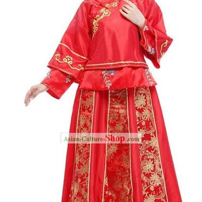 Chinese Classical Mandarin Red Wedding Dress for Women