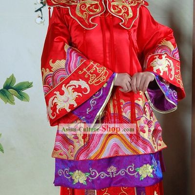 Stunning Chinese Red Phoenix Wedding Dress for Brides