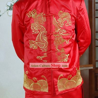 Traditional Chinese Red Dragon Wedding Dress