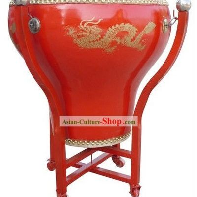 Traditional Chinese Red Flowerpot Dragon Drum