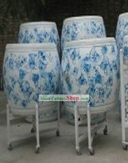 Chinese Classic Blue and White Flower Drum