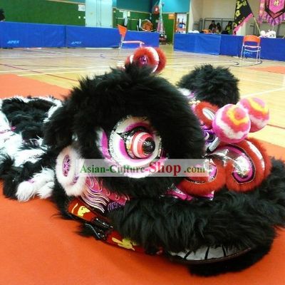 Black Long Wool Lion Dance Costume Complete Set