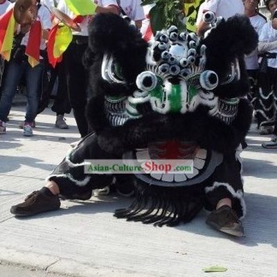 Long Wool Black Southern Lion Dance Costumes Complete Set