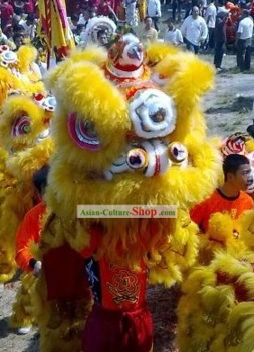 Supreme Long Wool Yellow Lion Dance Costumes Complete Set