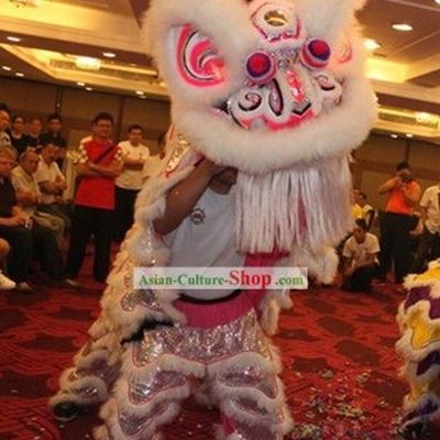 Professional White Wool Competition and Performance Lion Dance Costumes Complete Set