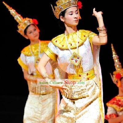 Traditional Thailand Dance Costume and Hat for Women