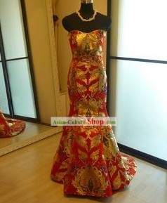 Chinese Stunning Long Wedding Dragon Evening Dress
