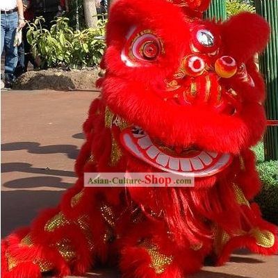 Friendly Red Hok San Happy Celebration Supreme Chinese Lion Dance Costume Complete Set