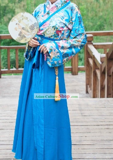 Ancient Chinese Blue Hanfu Clothing for Girls