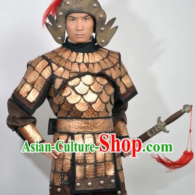 Ancient Chinese Fighting General Armor Costume and Hat for Men