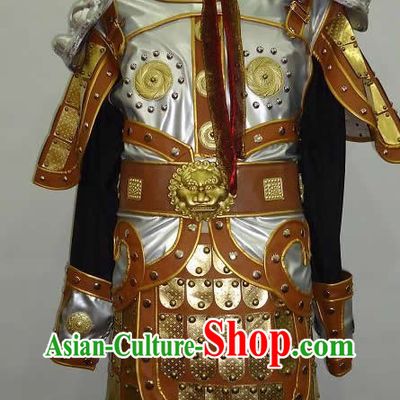 Ancient Chinese Knight General Armor Costumes and Hat for Men