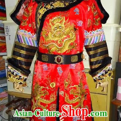 Chinese Palace Royal Emperor Wedding Dragon Robe and Crown Complete Set for Brides