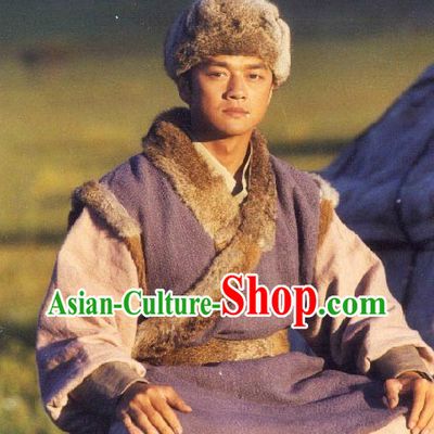 Ancient Chinese Guo Jing Hero Costume and Hat for Men
