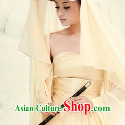 Ancient Chinese Lady in White Clothes and Hat Complete Set