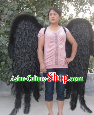 Handmade Pure Black Angel Wings Dance Performance Prop