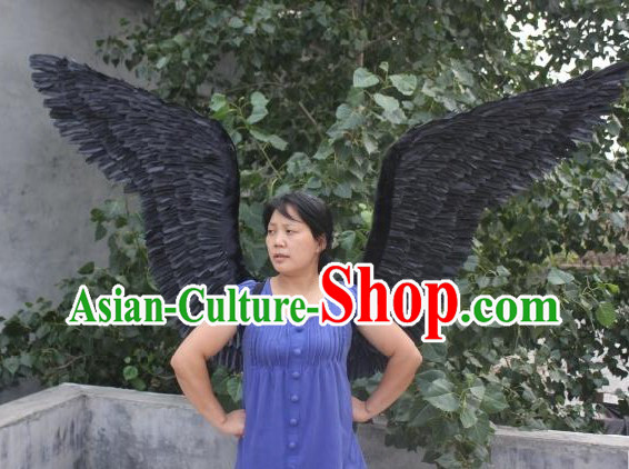 Handmade Pure Black Feather Angel Wings Dance Performance Prop