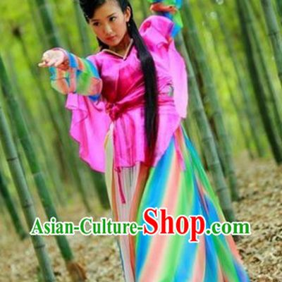 Ancient Chinese Swordswoman Rainbow Costumes Complete Set