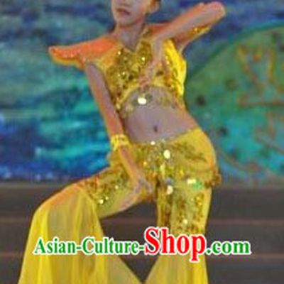 Chinese Classical Feitian Flying Apsaras Dance Costumes and Headpiece for Kids
