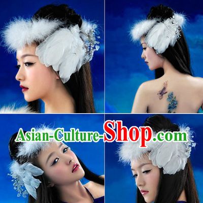 Chinese Classical White Feather Headpiece for Women