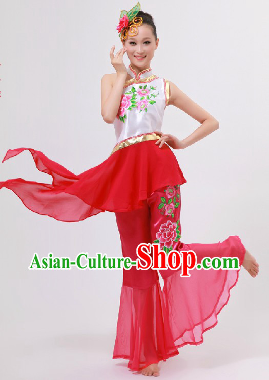 Traditional Chinese Folk Dance Costume and Headpiece for Women
