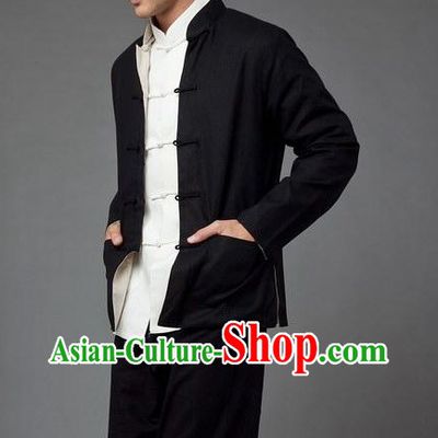 Black Bruce Lee Mandarin Style Kung Fu Practice and Performance Clothing for Men