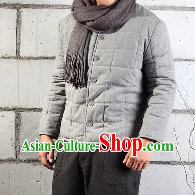 Traditional Chinese Style Grey Cotton-padded Jacket for Men