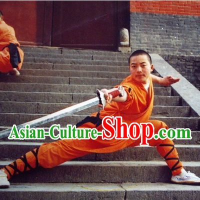 Orange Chinese Shaolin Kung Fu Monk Clothing for Men